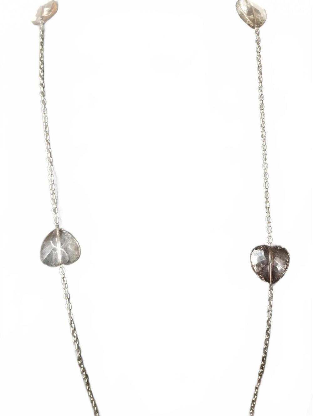 Womens Vintage Mid-Century Metal/Glass Faceted Heart Art Deco 24" Long Necklace